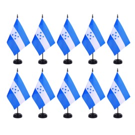 ZXvZYT Honduras Flag Banner Honduras Desk Flag Set Small Mini Honduran Office Table Stick Flags with 12" Solid Pole Black Stand Base Decorations (12 Pack)