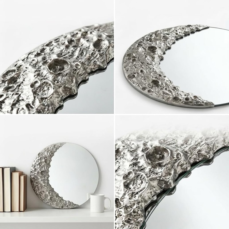 Xinleitan 9 Inch Silver Moon Round Mirror Wall Decor