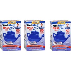 NeilMed Nasal Sinus Rinse NasaFlo Neti Pot 50 saline packets (3 Pack)