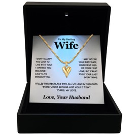 XanXara To My Wife Golden Heart Necklace Wife Gifts from Husband - Elegant Romantic Jewelry Gifts for Her - Anniversary, Mother's Day & Birthday Present for wife from Husband - I Love You, Gold