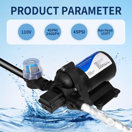 FlowFluid 110V AC Water Pressure Booster Pump for RV,45PSI 4GPM Camper Transfer Pump with Plug,On Demand 3-Chamber Self-Priming Water Pump with Filter for Marine Yacht Caravan Garden Hose Bathroom