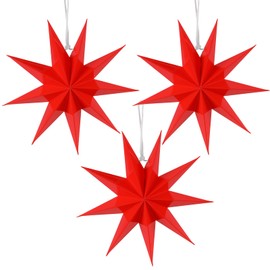 SUNBEAUTY Set of 3 Paper Stars Red 30 cm Folding Star Christmas Decoration 9 Points Folding Stars Party Decoration for Christmas Decoration Wedding Birthday Table Decoration