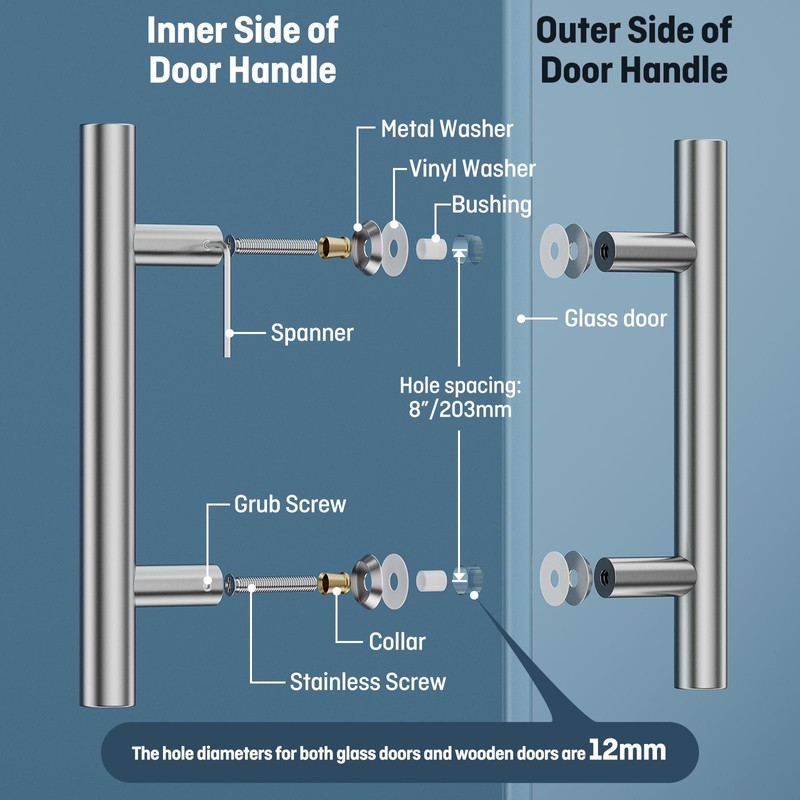 Ranbo Brushed 8" (CTC) Back to Back Shower Door Handle,