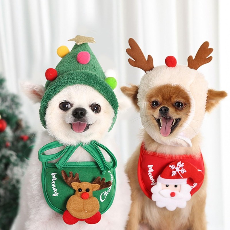 Dog Christmas Hat Bib Kit, Christmas Dog Cat Hat Bib,