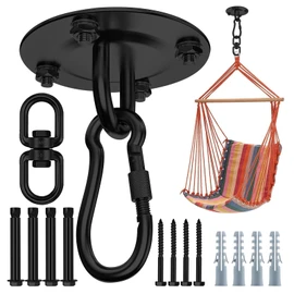 Morzejar Heavy Duty Ceiling Hook 360° Rotatable Black Heavy Hook for 304 Stainless Steel Rotating Hammock Hook Swing Hook for Ceiling Wooden Porch Gym Yoga Hanging Hook