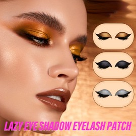 Lazy Eye Shadow Eyelash Patch, 2025 New Eyeshadow Eyelash Stickers, 3-in-1 Self-Adhesive Reusable Fast Eye Makeup Stickers with False Lashes, Shadow, Eyeliner, for Party, Prom (Gold)