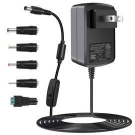 TKDY 12V 2A DC Power Supply AC Adapter Cord with Switch, 100-240Vac to DC 12 Volt 2 Amps 24W Transformer, for DC12V Yamaha Keyboard 12Vdc Record Player Massager LED Strip Lights Router Soundbar.
