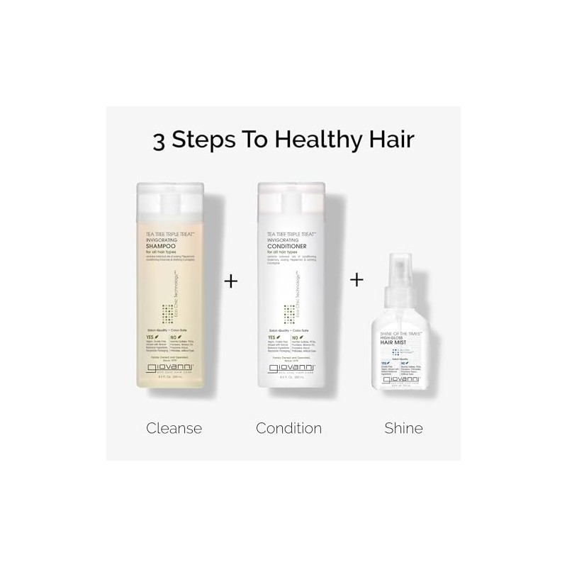 Giovanni Invigorating Tea Tree Shampoo - Triple Treat Strengthening, Conditioning,