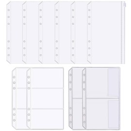 ALLVD Loose Leaf Case, A, 6, 10 Pieces, 3 Types, Zipper Pockets, 6 Holes Zipper Folder, Business Card Holder, PVC Waterproof, Transparent at a Glance, Multi-functional Small Storage Organization, 6