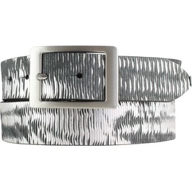 BELTINGER Men's Belt Made of Full Cowhide Leather Metal Look with Double Buckle 4 cm Leather Belt Metallic Look 40 mm Jeans Belt for Men 4 cm, Black metallic, silver