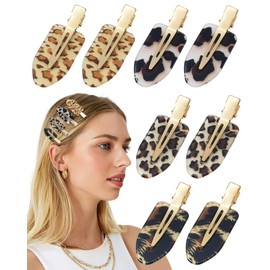 Mesovor 8 PCS No Bend Creaseless Hair Clips for Women, No Crease Non Slip Mini Flat Acrylic Hairclips for Hair Styling, Bangs, Makeup Application and Face Wash (Leopard)