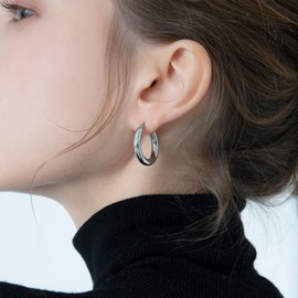 BG&WLing 14K Gold Plated Hoop Earrings for Women 925 Silver Post Tube Hoops Earring Hypoallergenic Lightweight Classic Fashion Jewelry (Silver)