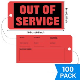 Out of Service Tags 6.22 x 3.15 Inches Maintenance Required Red Tags Repair Tags with 12 Inches Tag Wires Attached for Machine Equipment Inspection Maintenance (100 Packs)