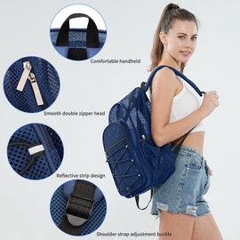 TINYAT Heavy Duty Mesh Backpack for Women Men See Through Beach Bags Black Swim Net Backpack Daypack for Travel Work Gym
