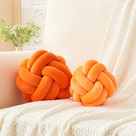 Petrella Knot Pillow Ball Throw Pillow Home Decor Aesthetic Round Cute Plush Pillows,Orange 11inch