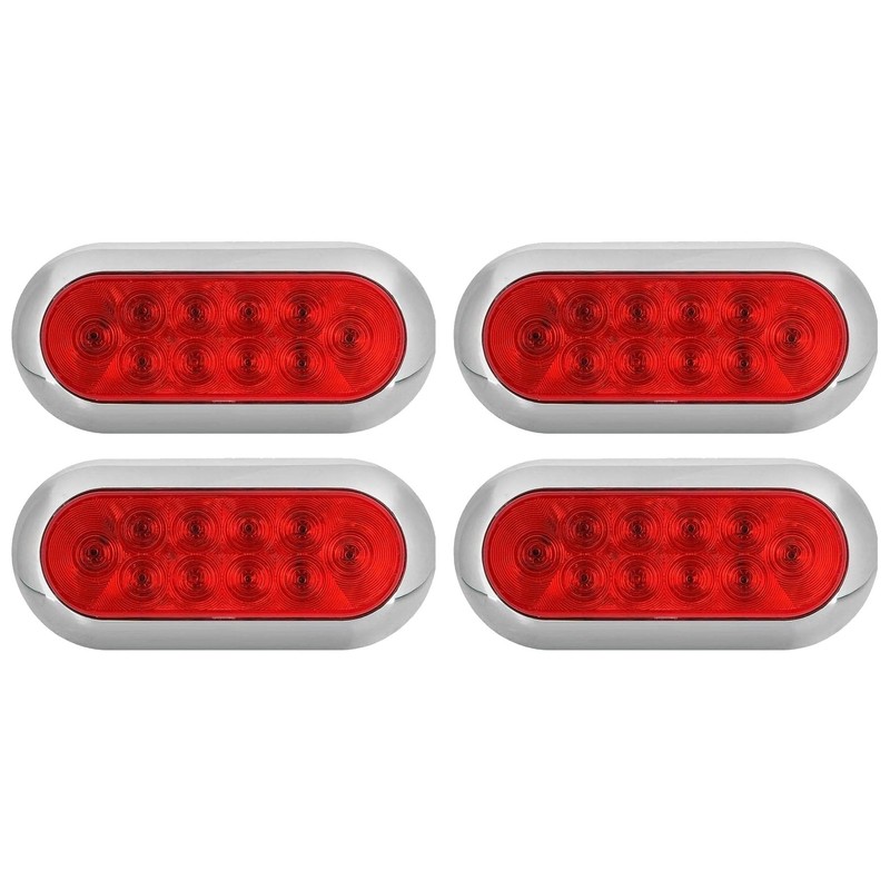 4pcs 6" Oval Chrome Bezel Trailer Truck Red 10 LED
