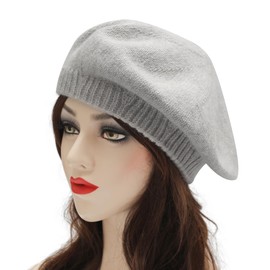 ZLYC Women Winter Berets Hat French Cashmere Warm Artist Classic Print Hat(Plain Gray)
