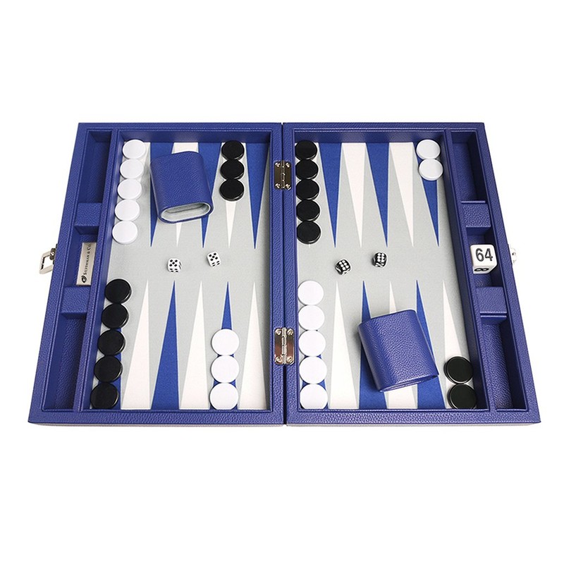 13-inch Premium Backgammon Set - Travel Size - Indigo Blue