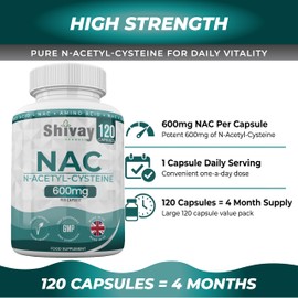 NAC N-Acetyl Cysteine 600mg | High Strength & Max Absorption | 120 Vegan Capsules (4 Month Supply) | Pure Amino Acid Supplement | UK Made by Shivay Herbals