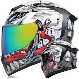MotuoMr Unisex-Adult Full Face Motorcycle Helmet DOT Approved Motorbike Moped Street Bike Racing Crash Helmet with Graphic (Color Mirror, Large)