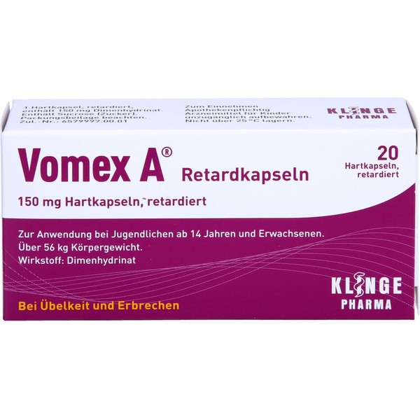 Vomex A 150 mg Prolonged Capsules 150 mg for Nausea and Vomiting, Pack of 20 Capsules
