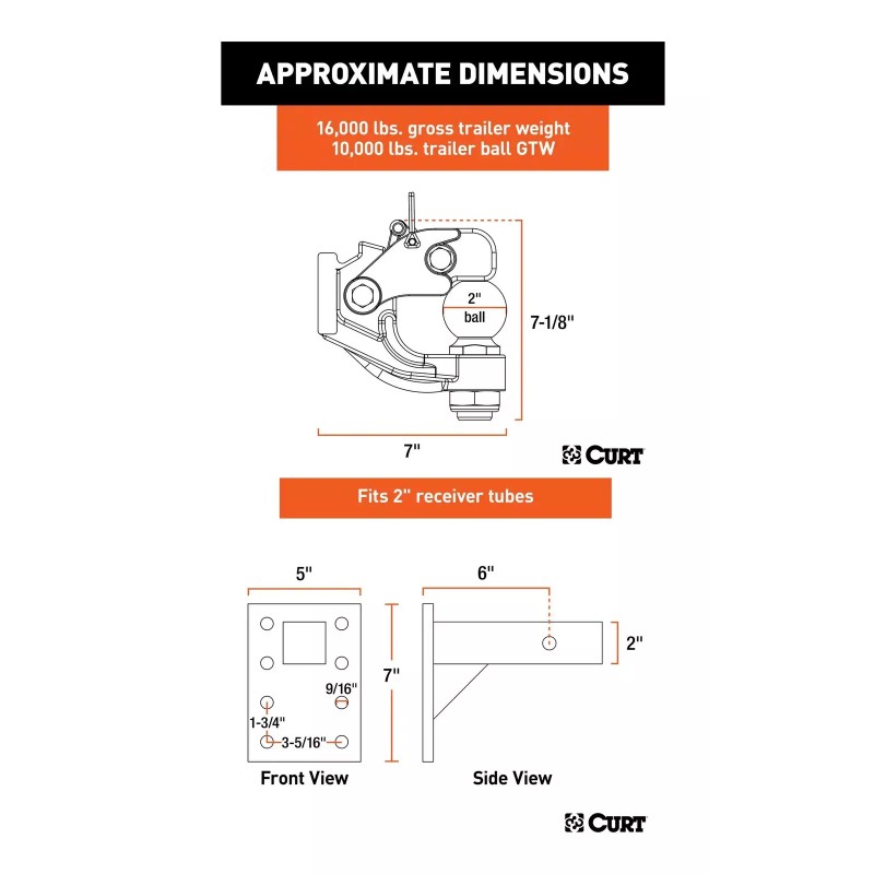 CURT 15K Pintle Hitch 2" Trailer Ball Combo w/ Adjustable
