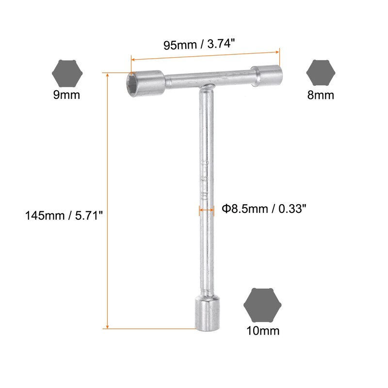 sourcing map 4pcs 3-Way Wrench, 8mm 9mm 10mm Socket T
