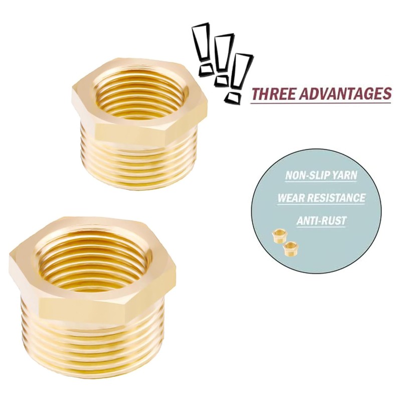 AOPANDA Brass Hex Bushing Reducer, 3/4 NPT Male X 1/2