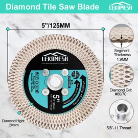 LEKOMESH 5 Inch/125MM Diamond Cutting Disc - Tile Saw Blade Cutting Wheel Double-Sided Diamond Discs for Cutting Grinding Porcelain Ceramic Tile Marble Granite,5/8"-11 Thread,X Mesh