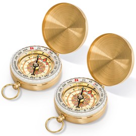 Tebery 2 Pack Classic Pocket Style Copper Clamshell Compass Waterproof Luminous Compass Camping Gear Survival Gear