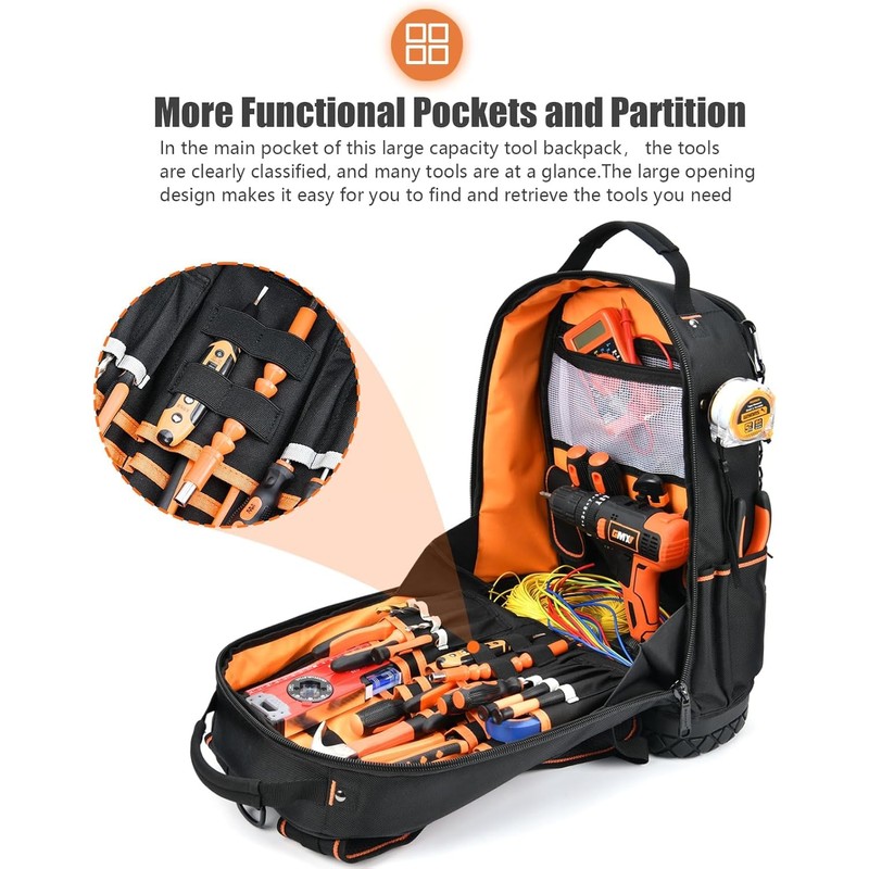 Tool Bag Backpack, HVAC Heavy Duty Construction Tools Backpack for