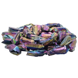 Nupuyai 1lb Irregular Shape Titanium Coated Natural Rock Crystal Dots Rough Stone Healing Crystal Sticks for Jewelry Making and Decoration