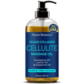 Anti-Cellulite Massage Oil for Massage Therapy 8 fl oz - Refreshing and Relaxing - Natural Oils with Vegan Collagen and Stem Cells - for Men and Women - Nexon Botanics