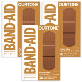 Band-Aid Brand Ourtone Adhesive Bandages, Flexible Protection & Care of Minor Cuts & Scrapes, Quilt-Aid Pad for Painful Wounds, BR45, Assorted Sizes, 3 Pack