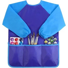 DYXDYC Waterproof Play Apron Art Smock with 3 Roomy Pockets - Painting, Baking, Feeding Smock (Paints and Brushes not Included), Blue