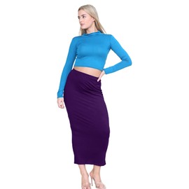 Hamishkane® Womens Skirts Elasticated Waist, Casual Summer Midaxi Skirts Women UK, Plain Womens Bodycon Tube Maxi Skirts, Soft Jersey, Midi Skirt Long Pencil Skirt Purple
