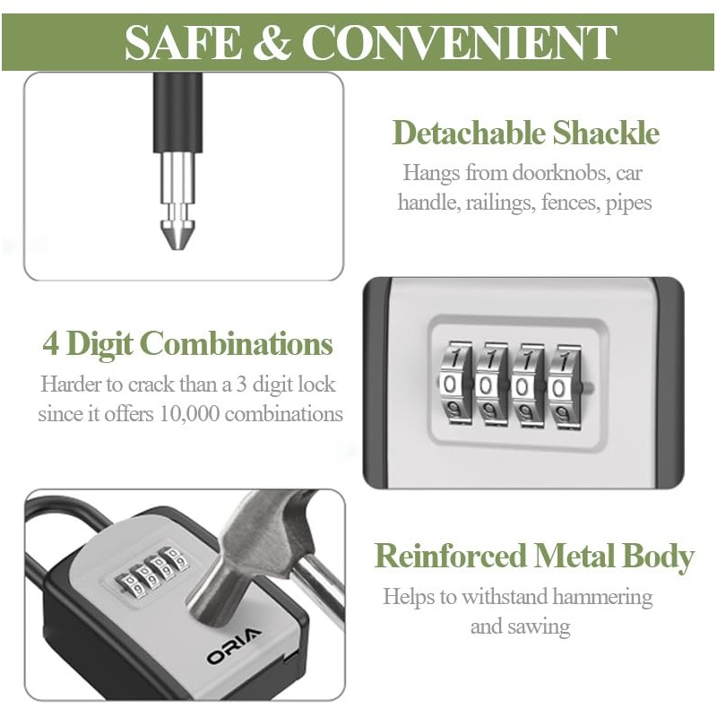 KeeKit Key Lock Box, Key Safe Box with Removable Shackle