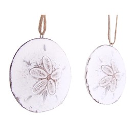 White Sand Dollar Christmas Ornament, Set of 2, Holiday Décor, Nautical Tree Decoration, 3 Inches