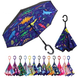 MRTLLOA 40/49/56 Inch Oversize Windproof Inverted Reverse Upside Down Umbrella, Golf Size Rain Umbrella, Double Layer, C-Shaped Handle for Men, Women and Kids(Jurassic Park, 40 Inch)