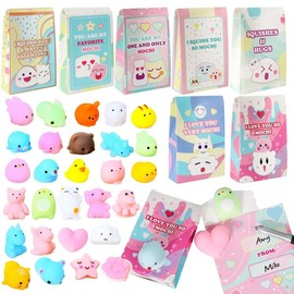 28Pcs Mochi squishy toy Toys and Bags with Kids Valentines Cards for Classroom Exchange 2025 Valentine Exchange Cards