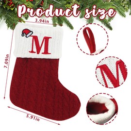 Christmas Stockings with Initial, Small Embroidered Letter Knit Red White Christmas Stocking Letter Monogram Hanging Xmas Stockings for Family Christmas Tree Fireplace Decoration (M)