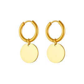 Gold Hoop Dangle Earrings for Women Trendy Gold Huggie Earrings with Charms 14K Gold Plated Stainless Steel Small Hoops Heart Pearl Drop Dangle Earrings Dainty Hypoallergenic Jewelry Gifts (Circle)