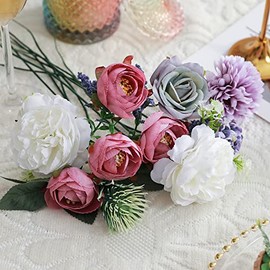 Conjunto de flores artificiales, flores falsas para mesas de bricolaje, centros de mesa, baby shower, despedida de soltera, boda, ramo de boda, arreglos para fiestas, portavelas, decoración