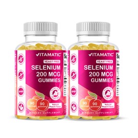 Vitamatic Yeast Free Selenium Gummies 200mcg as Selenomethionine Supplement Essential Trace Mineral with Superior Absorption 90 Pectin Based Gummies - 2 Pack