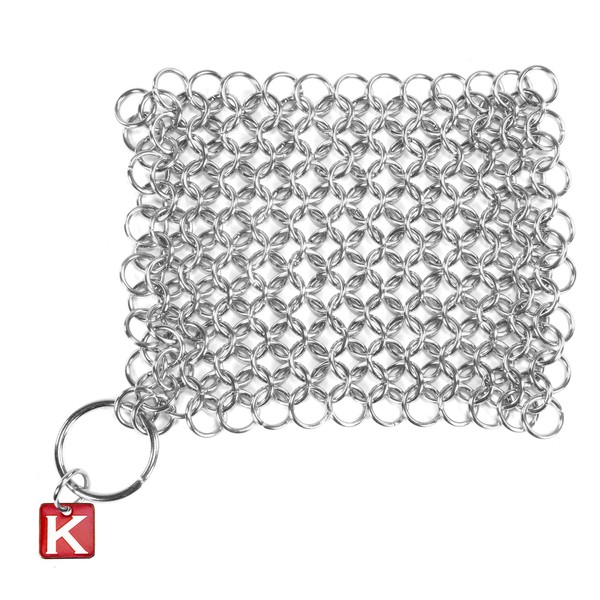 Knapp Made Original CM Scrubber 4" Cast Iron Scrubber- Chainmail Scrubber for Cast Iron Pans, Hard Anodized Cookware and Other Pots. Stainless Steel Cast Iron Cleaner.