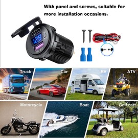 USB Car Socket Car Quick Charge Charger QC3.0+ PD3.0 Charging Ports with Switch for 12V/24V Vehicles Car Boat Motorcycle SUV Bus Truck Caravan Marine (QC3.0+PD+ Switch with Voltmeter)
