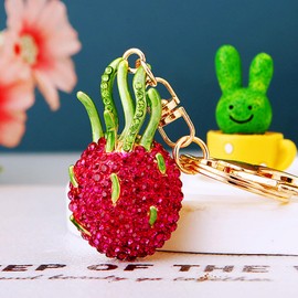 ZOONAI Cute Fruit Vegetable Keychain Purse Charms for Women Girls, Sweet Rhinestone Bag Charms Keychain Wallet Purse Pendantt (Pitaya)