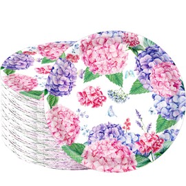 HSPAIDYP 50Pcs Hydrangea Paper Plates Pink & Purple Flower Party Supplies 7" Flower Plates Watercolor Floral Dessert Plates for Spring Bridal Shower Wedding Tea Party Floral Birthday Party Decor