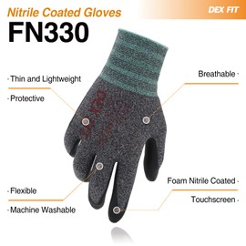 DEX FIT Nitrile Work Gloves FN330, 3 Pairs, 3D-Comfort Stretchy Fit, Firm Grip, Thin & Lightweight, Touch-Screen Compatible, Durable, Breathable & Cool, Machine Washable; Black Grey L (9)