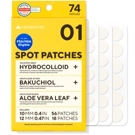 Caraseoul Parches para el Acné – Parches Hidrocoloides para Espinillas e Imperfecciones con Bakuchiol y Aloe Vera, Skincare Coreano, Dermatológicamente Probado, 2 Tamaños (10, 12 mm) [74 Unidades]